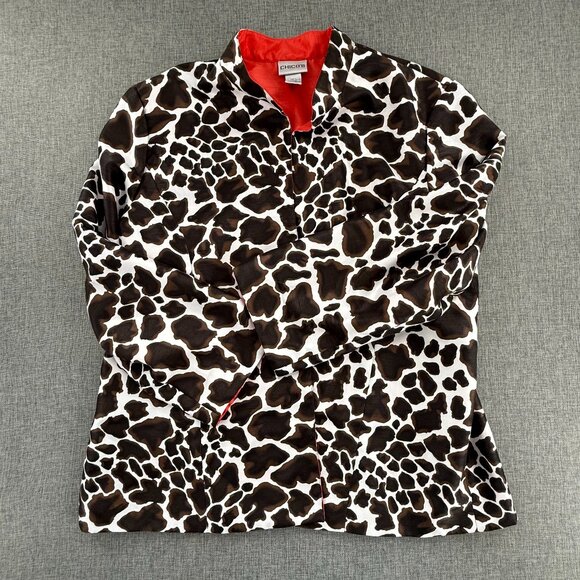 Chico's Open Jacket Lightweight Animal Giraffe Print Size 3 = 16-18 Lined - Picture 8 of 13